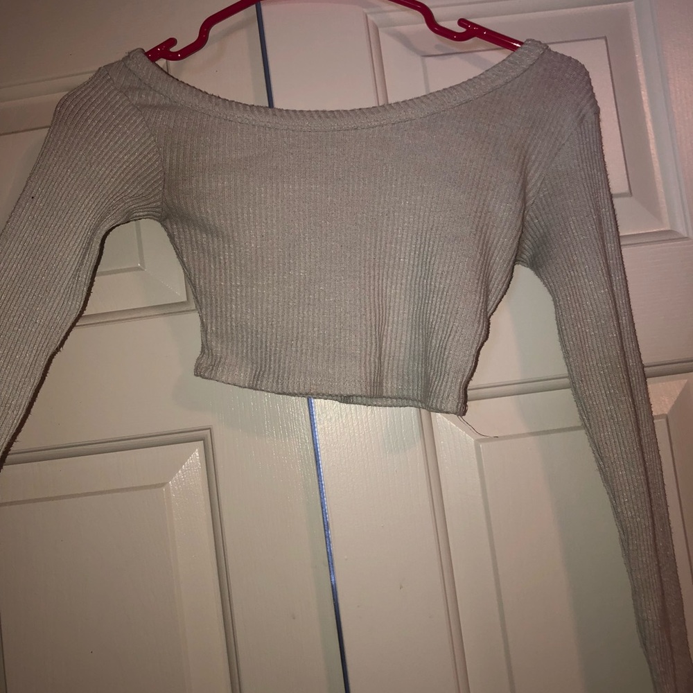 Grey off shoulder crop toppl😸